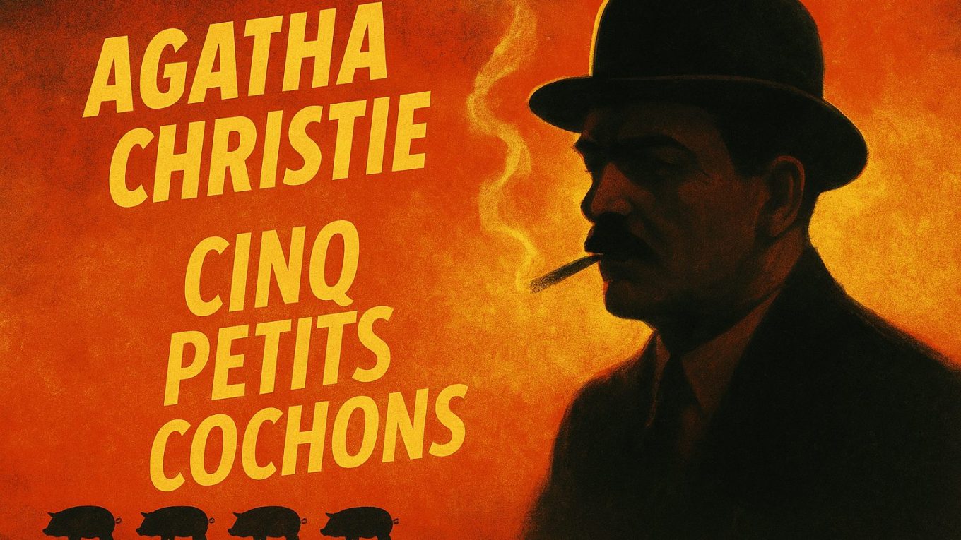Visuel promotionnel du podcast Chronique Noire épisode 10 et cet article consacré au roman Cinq petits cochons d’Agatha Christie