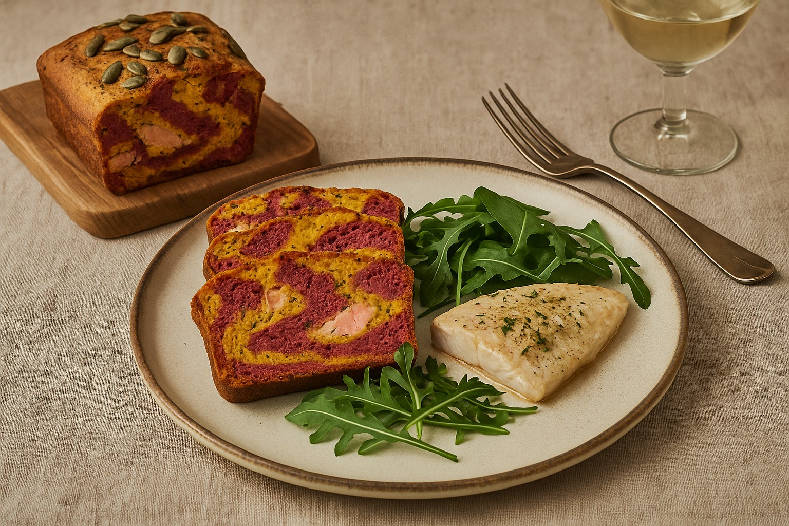 Cake marbré salé au butternut, betterave et saumon