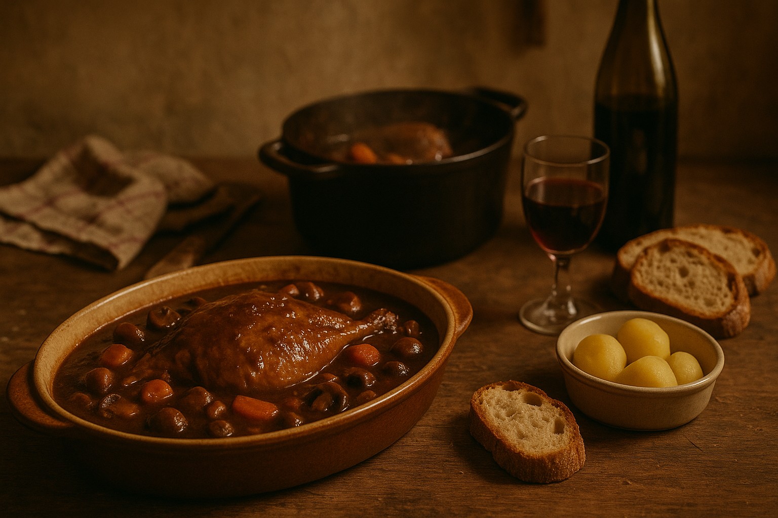 Poule en barbouille du Berry mijotée au vin rouge