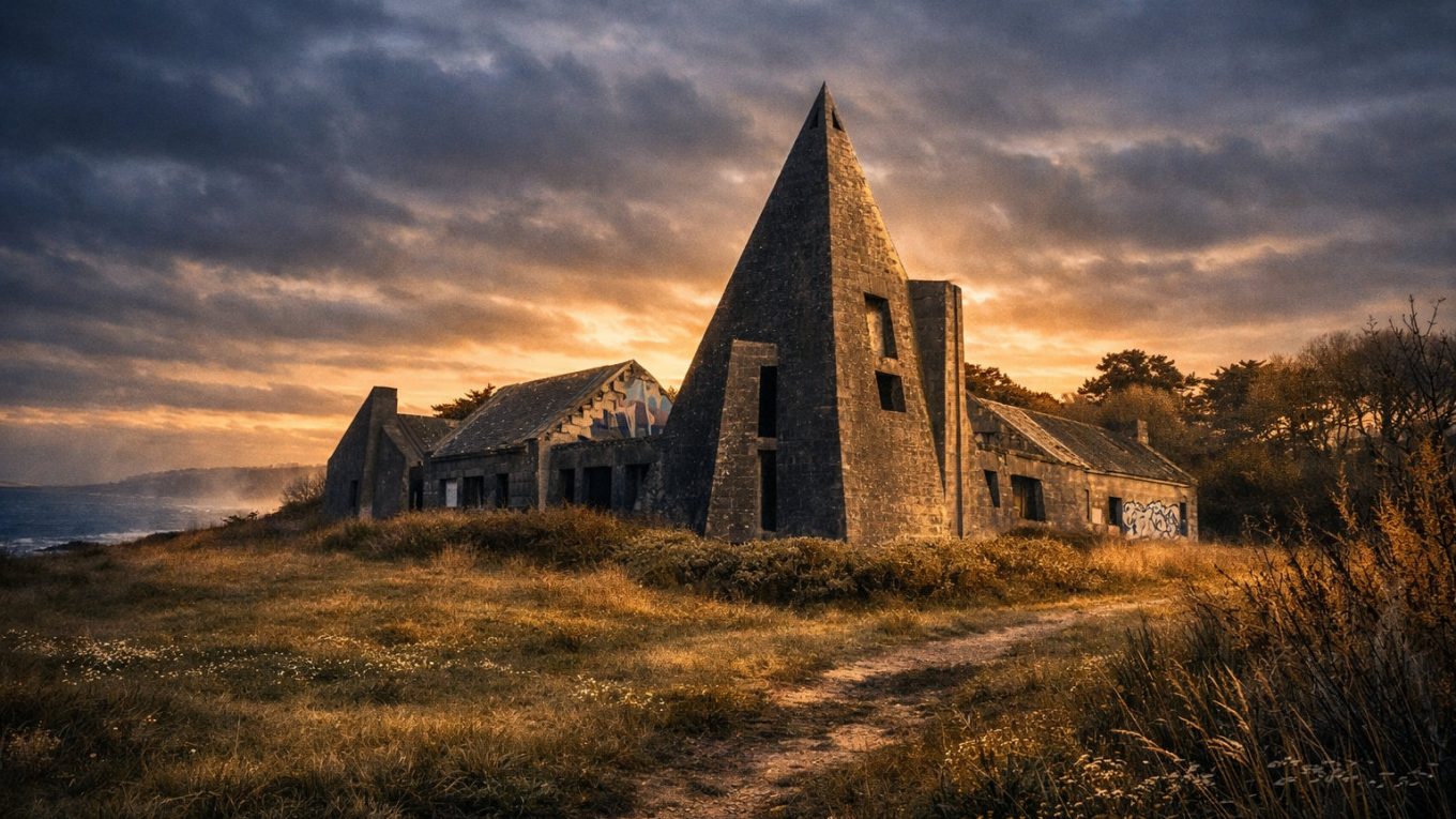 Manoir de Roz-Tréfeuntec au coucher du soleil, surplombant la baie de Douarnenez