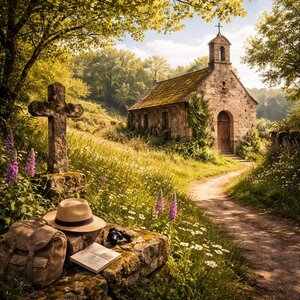 Visuel de la catégorie Au détour d’un chemin, avec chapelle rurale, chemin de campagne et patrimoine ancien